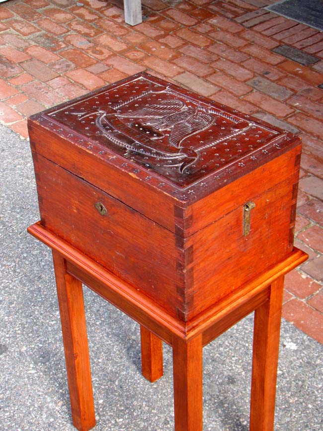 A 19th century Sailor Carved Chest with name "Elmer A. Hall" and Illustrated in 'JACK TAR, A Sailor's Life 1750-1910' by J. Welles Henderson, p. 123. — image 2